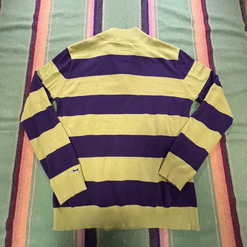 Le Tigre Quarter Zip Sweater Mens Large Green Purple Striped Cotton Pullover